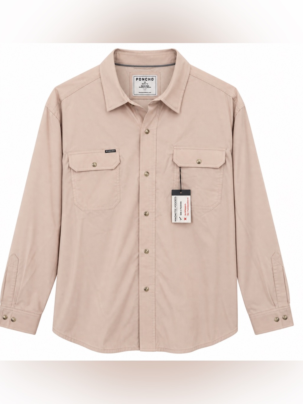 NWT Poncho Outdoors Men’s 3XL Regular Fit Tan Fishing Shirt Magnetic Pockets